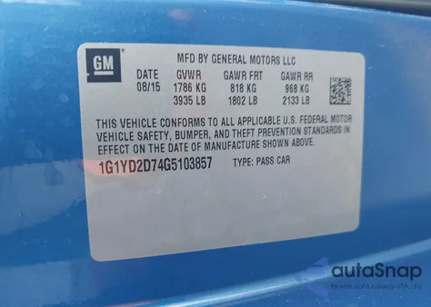 2016 Chevrolet Corvette Stingray from USA, damaged, VIN 1G1YD2D74G5103857